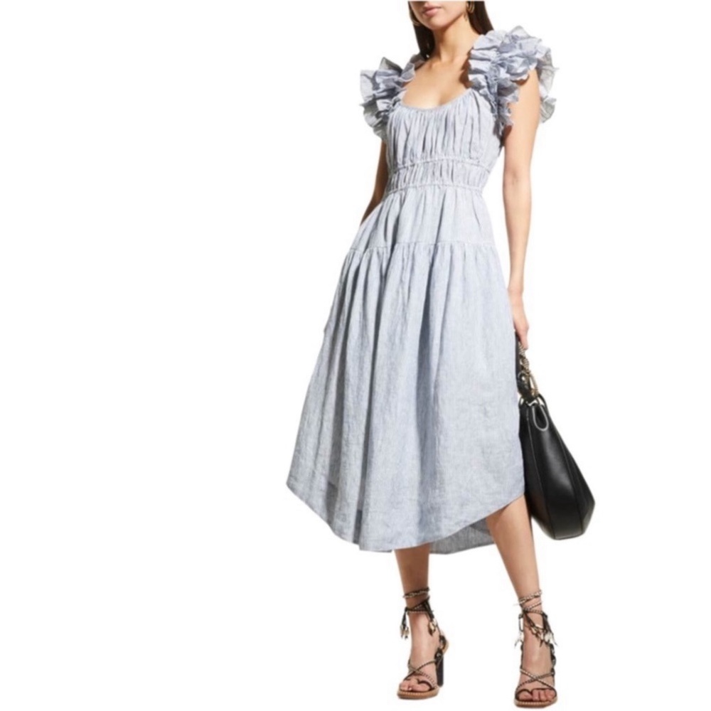ULLA JOHNSON Rissa midi blue Marine dress Sz 2 - Picture 3 of 5